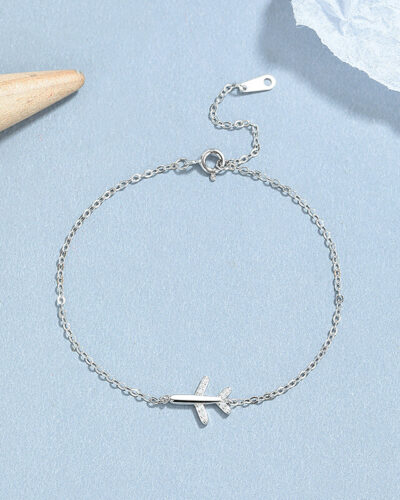 925 Sterling Silver Airplane Bracelet with Sparking Zircon Bulk WHITE GOLD