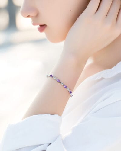 925 Sterling Silver Amethyst Bracelet Gift for Her 2
