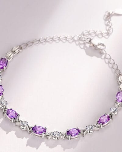 925 Sterling Silver Amethyst Bracelet Gift for Her purple