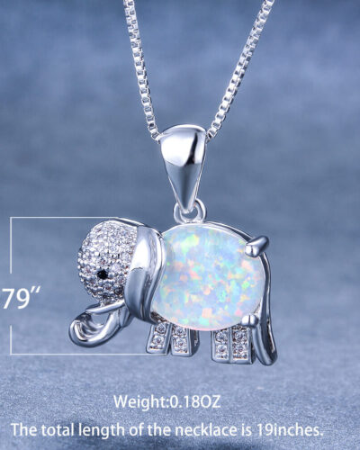 Vista alternativa dell'925 Sterling Silver Blue Opal Elephant Necklace