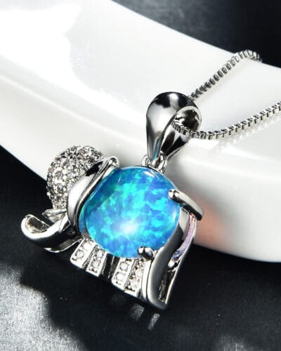 925 Sterling Silver Blue Opal Elephant Necklace 11
