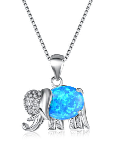 925 Sterling Silver Blue Opal Elephant Necklace