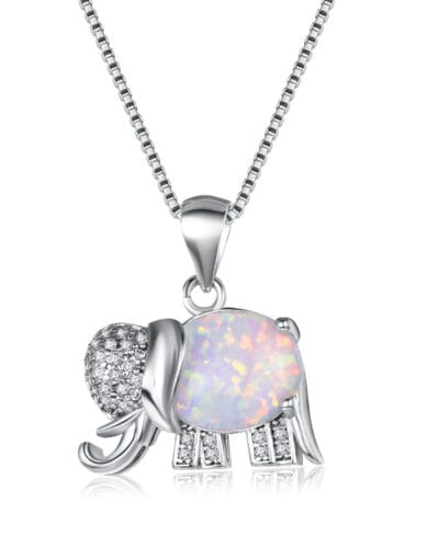 925 Sterling Silver Blue Opal Elephant Necklace 4