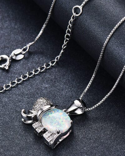925 Sterling Silver Blue Opal Elephant Necklace 5