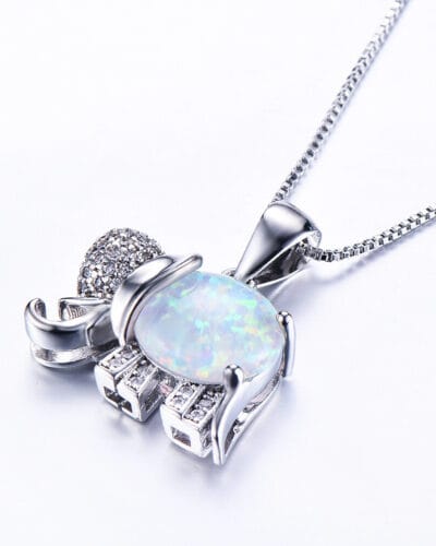 925 Sterling Silver Blue Opal Elephant Necklace 6