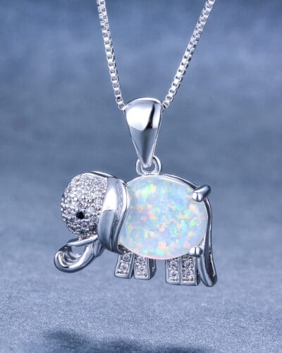 925 Sterling Silver Blue Opal Elephant Necklace 8