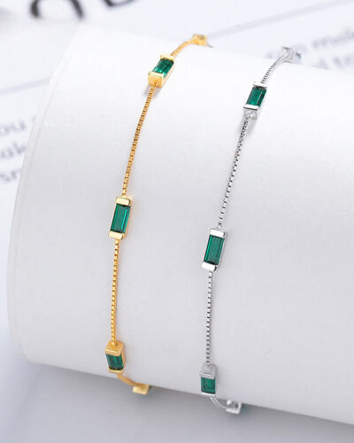 925 Sterling Silver Box Chain Bracelet with Square Gemstones show