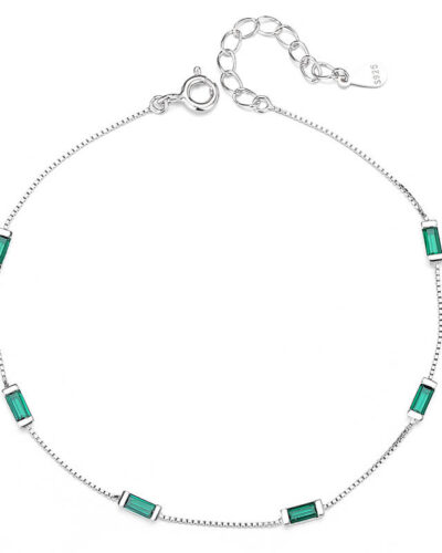 925 Sterling Silver Box Chain Bracelet with Square Gemstones WHITE GOLD