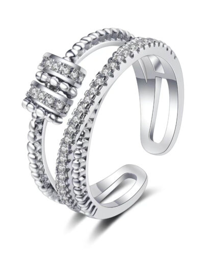925 Sterling Silver Fidget Spinner Ring for Women WHITE GOLD