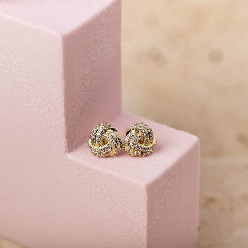 925 Sterling Silver Love Knot Stud Earrings 14K Gold plated 8