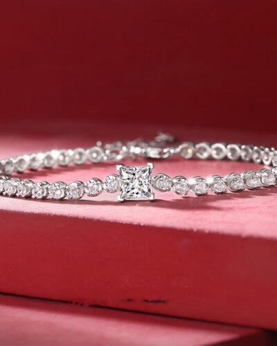 925 Sterling Silver Moissanite Bracelet with Square Cut