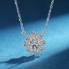 925 Sterling Silver Moissanite Necklace with Inlay Flower Pendant