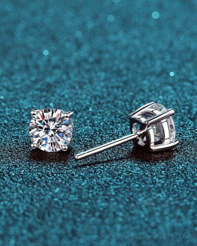 925 Sterling Silver Round Moissanite Stud Earrings