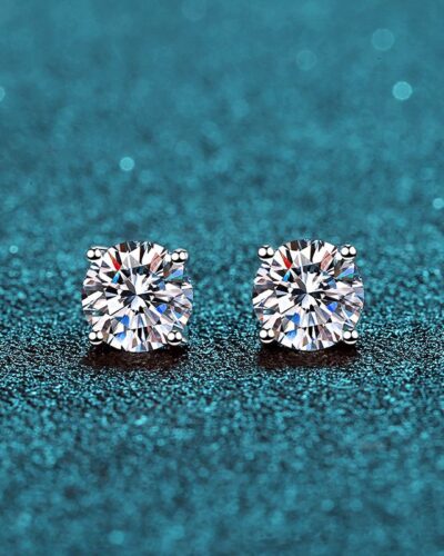 925 Sterling Silver Round Moissanite Stud Earrings