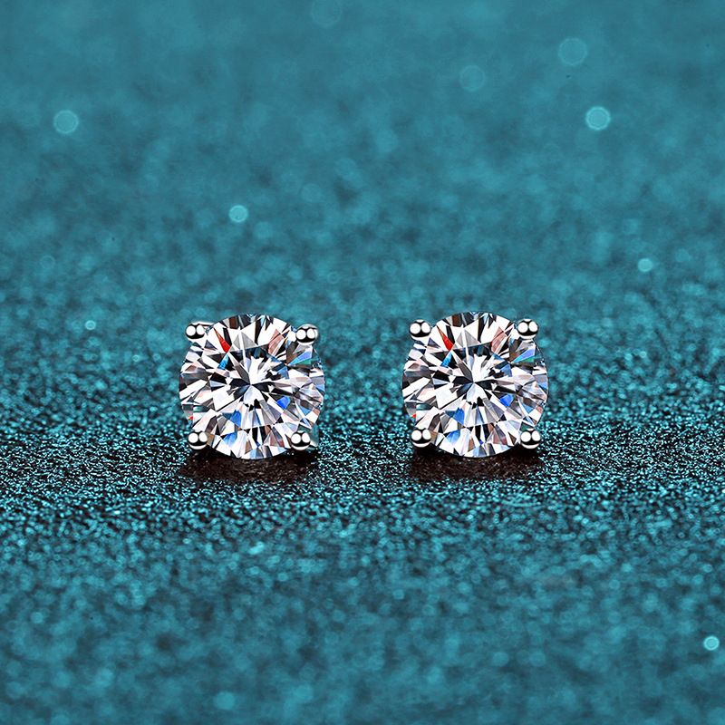 925 Sterling Silver Round Moissanite Stud Earrings