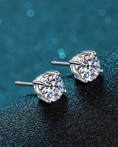 925 Sterling Silver Round Moissanite Stud Earrings