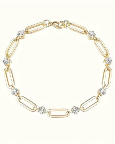 925 Sterling Silver Paperclip Bracelet with Round Moissanite show