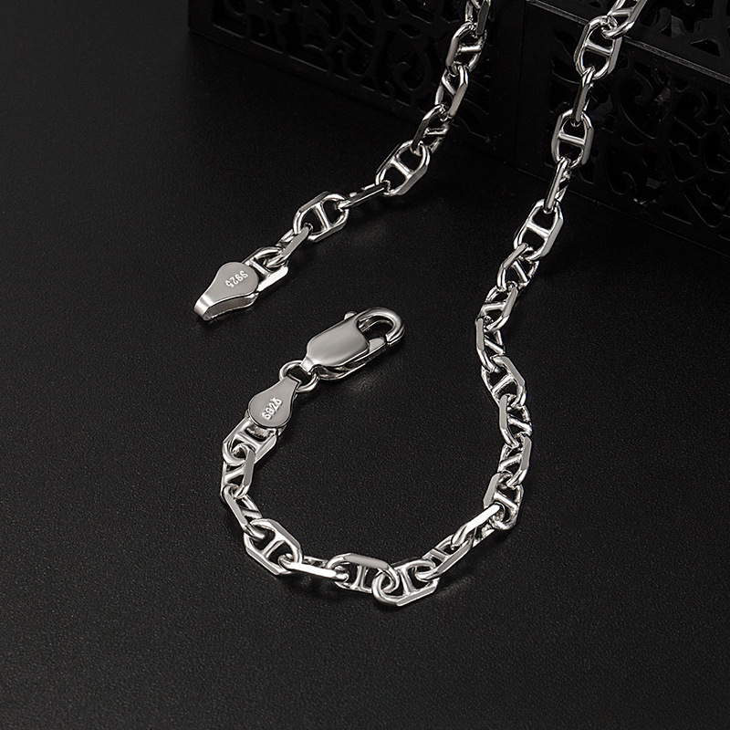 925 Sterling Silver Puffed Mariner Chain Necklace - Görüntü 3