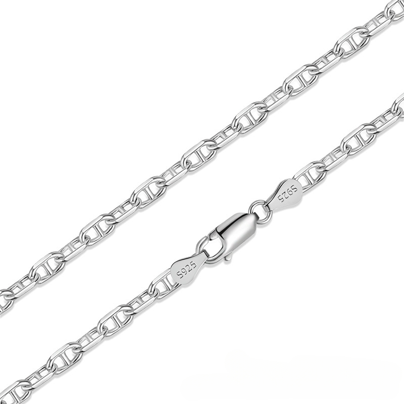 925 Sterling Silver Puffed Mariner Chain Necklace - Görüntü 4