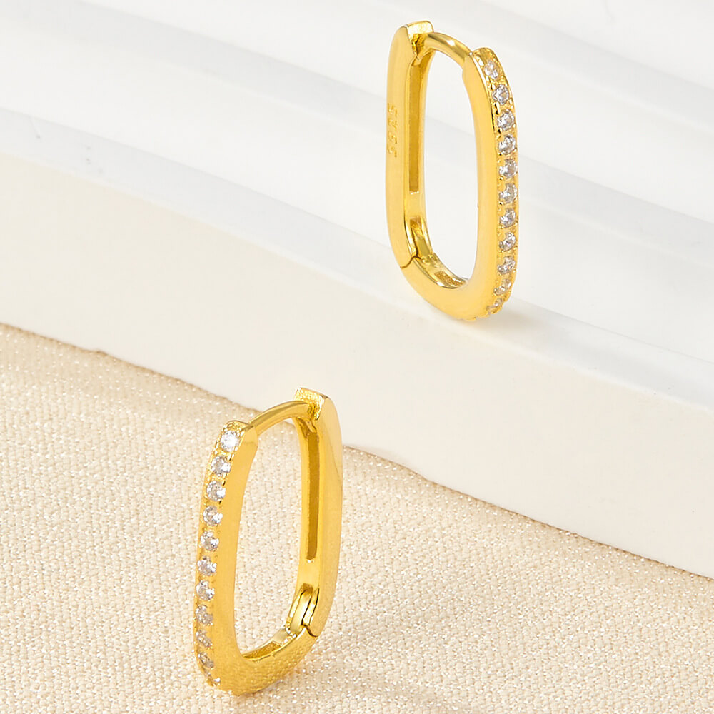925 Sterling Silver Rectangle Hoop Earrings - 画像5