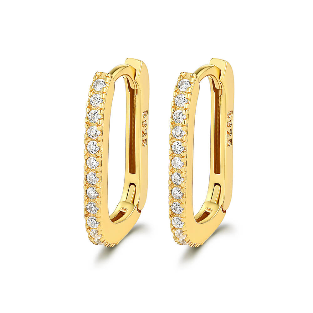925 Sterling Silver Rectangle Hoop Earrings Wholesale GOLD