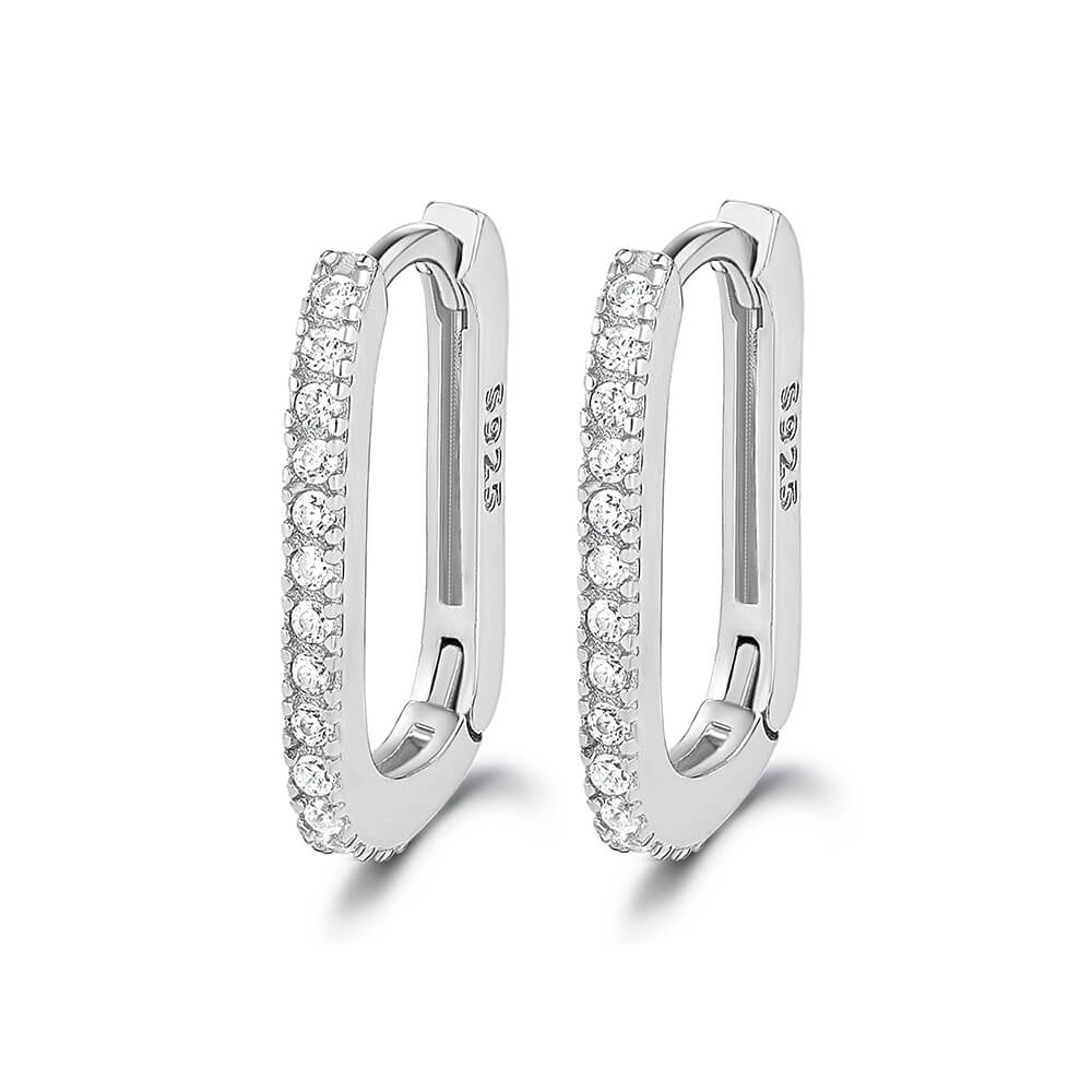 925 Sterling Silver Rectangle Hoop Earrings Wholesale SILVERY