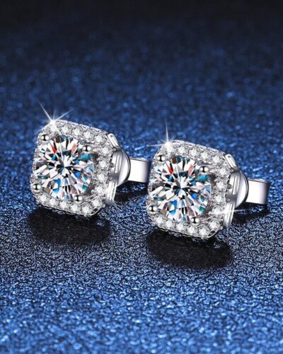 925 Sterling Silver Square Stud Moissanite Earrings