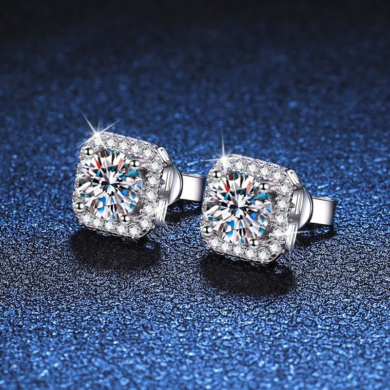 925 Sterling Silver Square Stud Moissanite Earrings