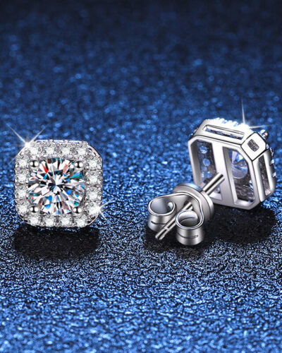 925 Sterling Silver Square Stud Moissanite Earrings