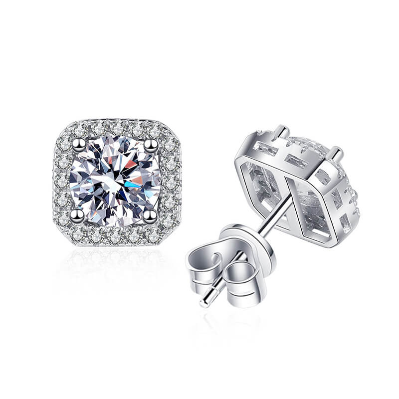Alternative view of 925 Sterling Silver Square Stud Moissanite Earrings