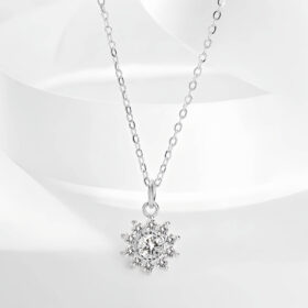 925 Sterling Silver Sunflower Necklace for Women WHITE GOLD