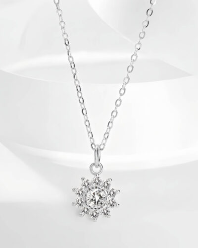 925 Sterling Silver Sunflower Necklace for Women WHITE GOLD