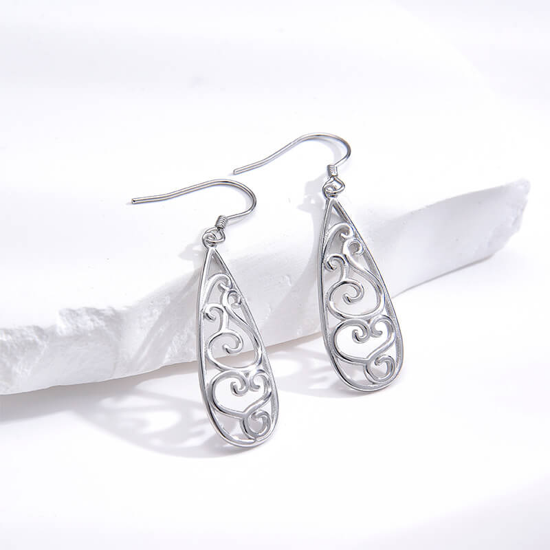 925 Sterling Silver Teardrop Dangle Earrings Hollowed - Kuva 7