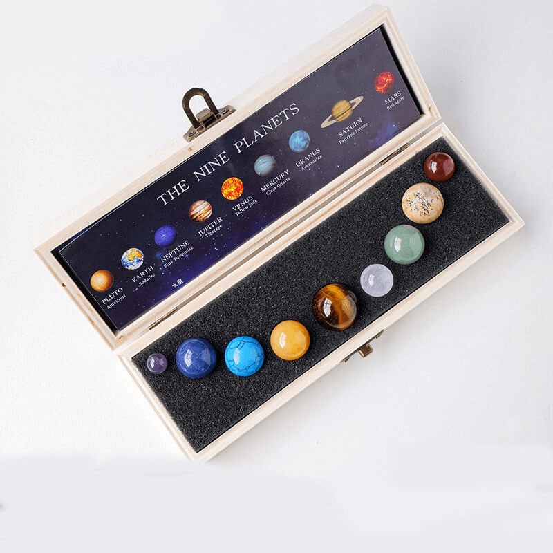9Pcs Planet Gemstones Crystal Box Specimen Set Bulk