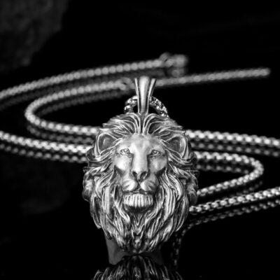 Aggressive Lion Head Pendant Stainless Box Chain Necklace Wholesale (2)