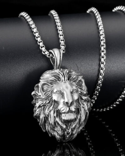 Aggressive Lion Head Pendant Stainless Box Chain Necklace Wholesale (1)