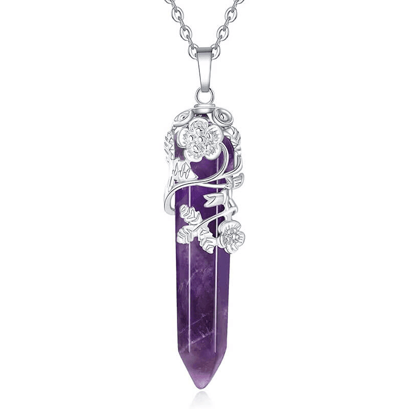 Hexagonal Crystal Necklace Gemstone Pendant Wrapped with Flower Bulk