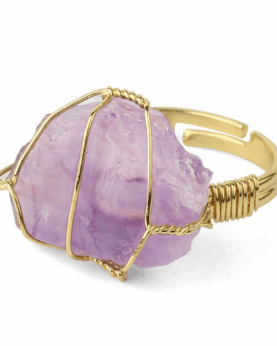 Adjustable Gold Plated Wire Wrapped Gemstone Ring for Women Wholesale