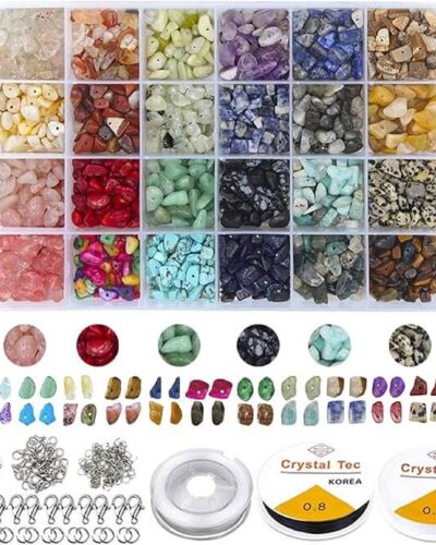 24 Color Gemstone Chip Beads Kit Crystal Jewellery Making Drilled Beads
