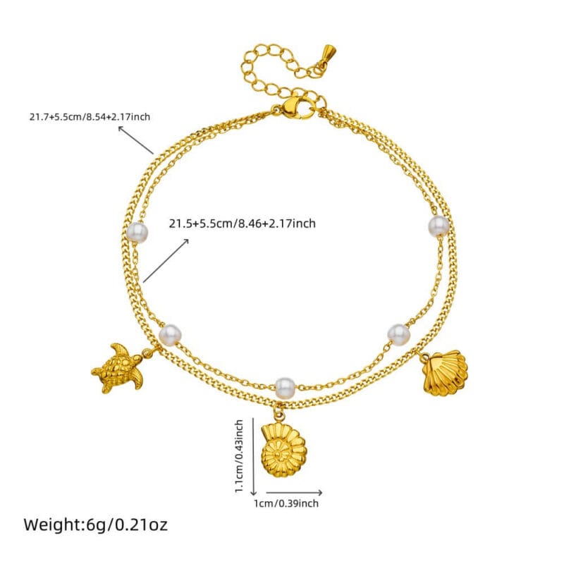 Beach Shell Double layered Stainless Steel Ankle Chain Wholesale 3