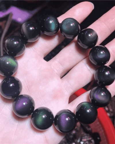 Rainbow Crystal Black Obsidian Feng Shui Bracelet Unisex Wholesale