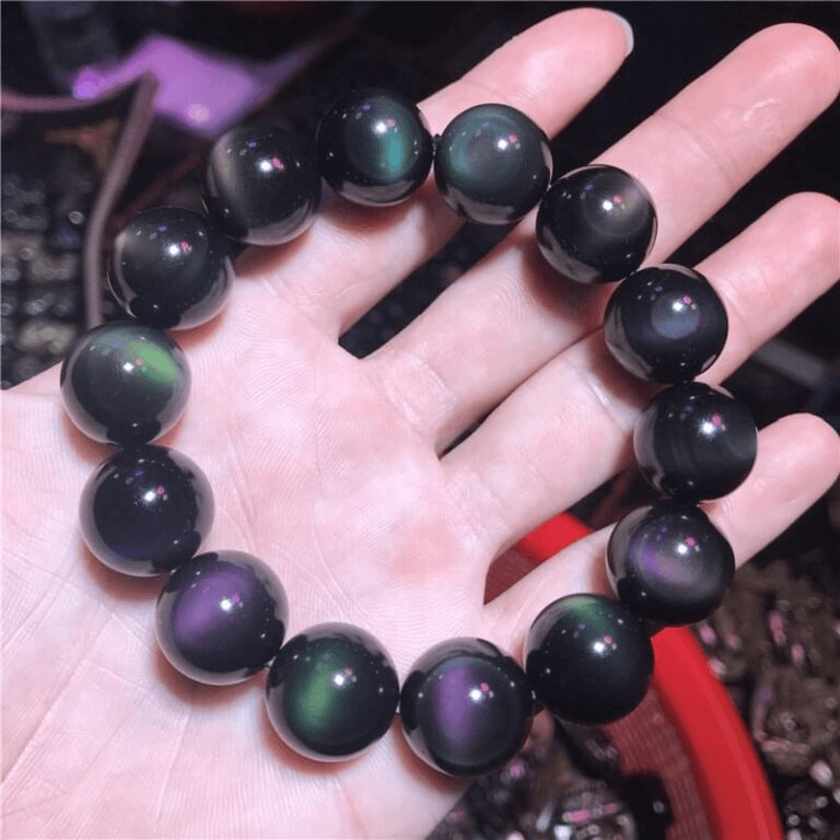 Rainbow Crystal Black Obsidian Feng Shui Bracelet Unisex Wholesale