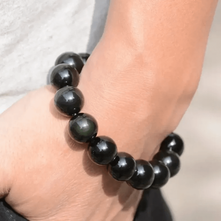 Rainbow Crystal Black Obsidian Feng Shui Bracelet Unisex Wholesale