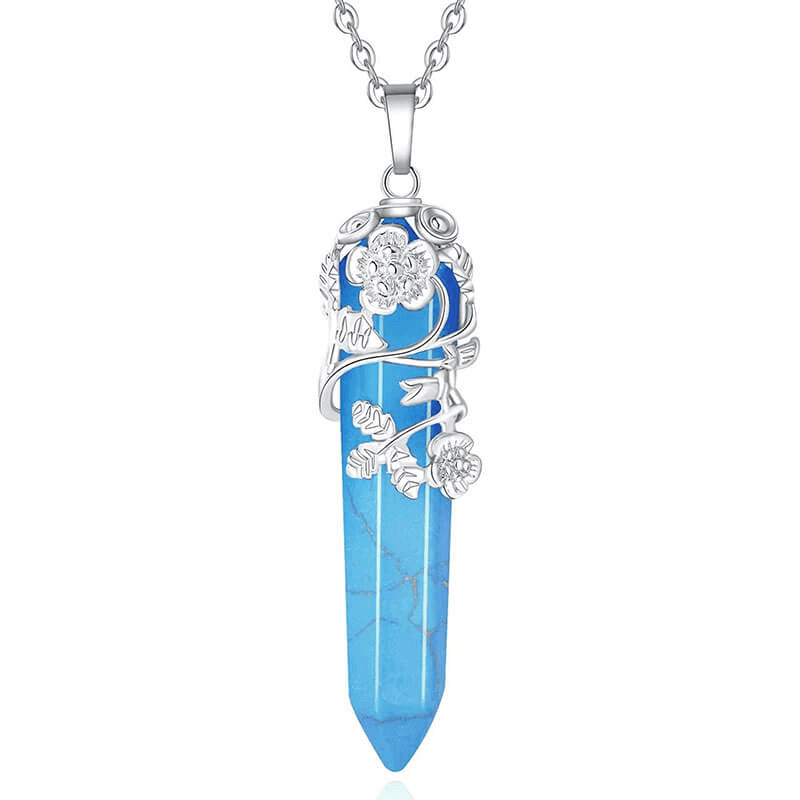 Hexagonal Crystal Necklace Gemstone Pendant Wrapped with Flower Bulk
