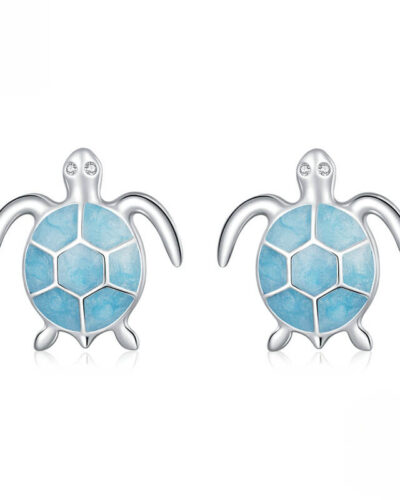 Blue Sea Turtle Earrings Studs 925 Sterling Silver SHOW
