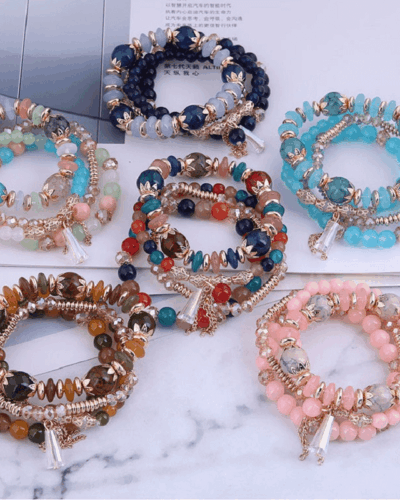 Bohemian Chip Stones and Crystal Beaded Tassel Bracelet Wholesale