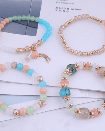 Bohemian Chip Stones and Crystal Beaded Tassel Bracelet Wholesale