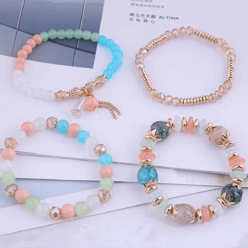 Bohemian Chip Stones and Crystal Beaded Tassel Bracelet Wholesale
