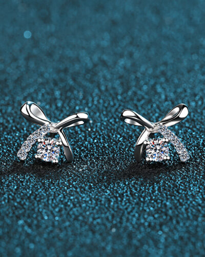 Bow Moissanite Diamond Earrings with 925 Sterling Silver