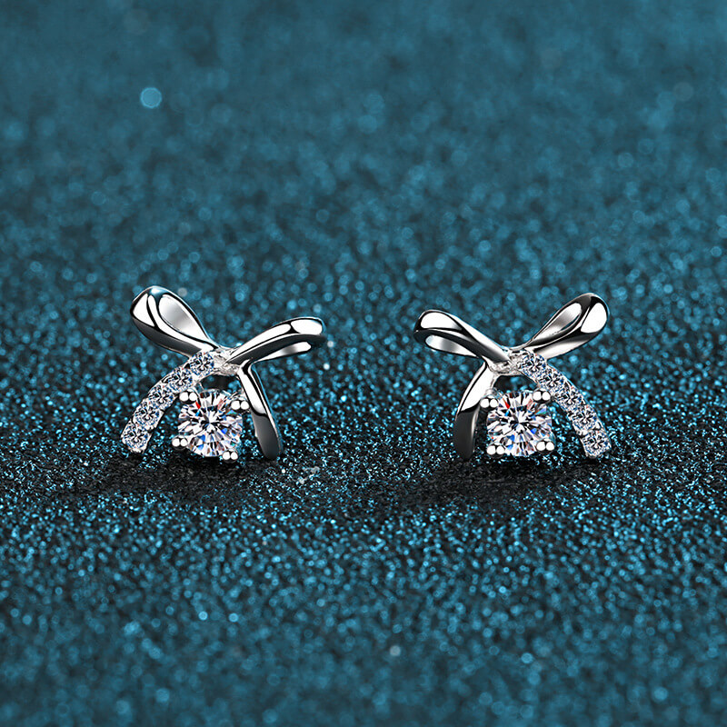 Bow Moissanite Diamond Earrings with 925 Sterling Silver